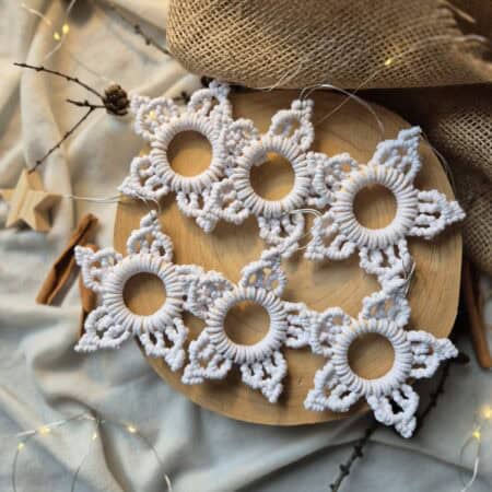 Śnieżynki na choinkę ze sznurka, zestaw 6 sztuk